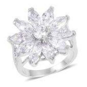 Sim Diamond Silvertone Flower Spilt Ring NWT!